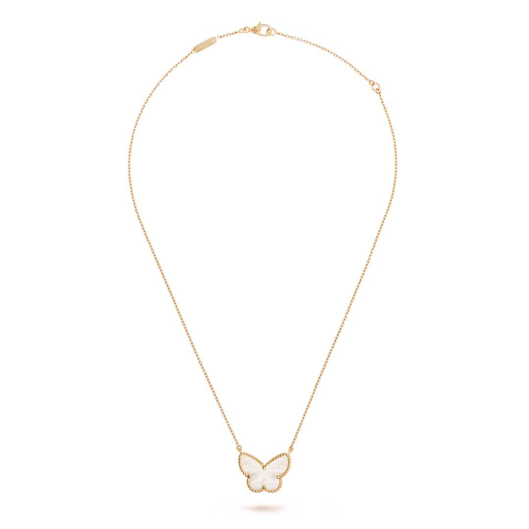 Van Cleef & Arpels Lucky Alhambra Butterfly 18K Yellow Gold Pendant with Mother of Pearl