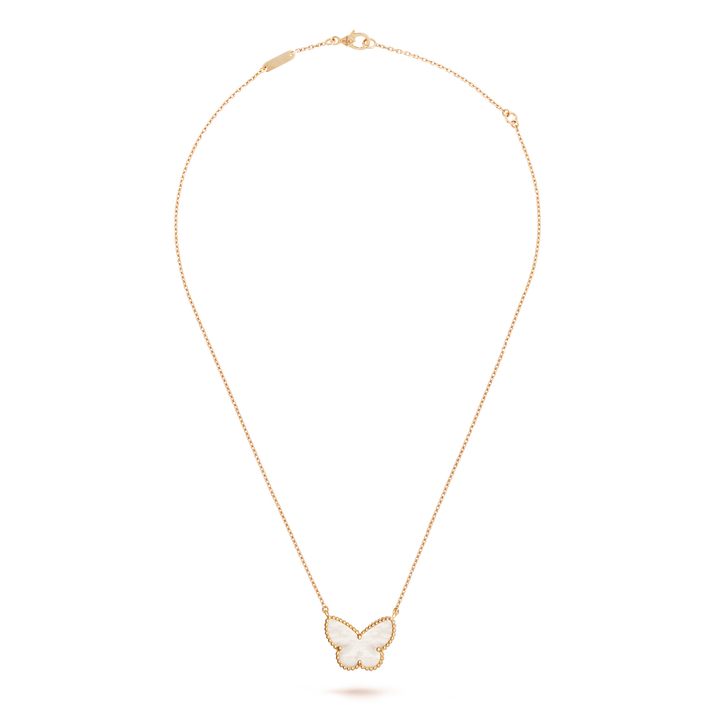 Van Cleef & Arpels Lucky Alhambra Butterfly 18K Yellow Gold Pendant with Mother of Pearl