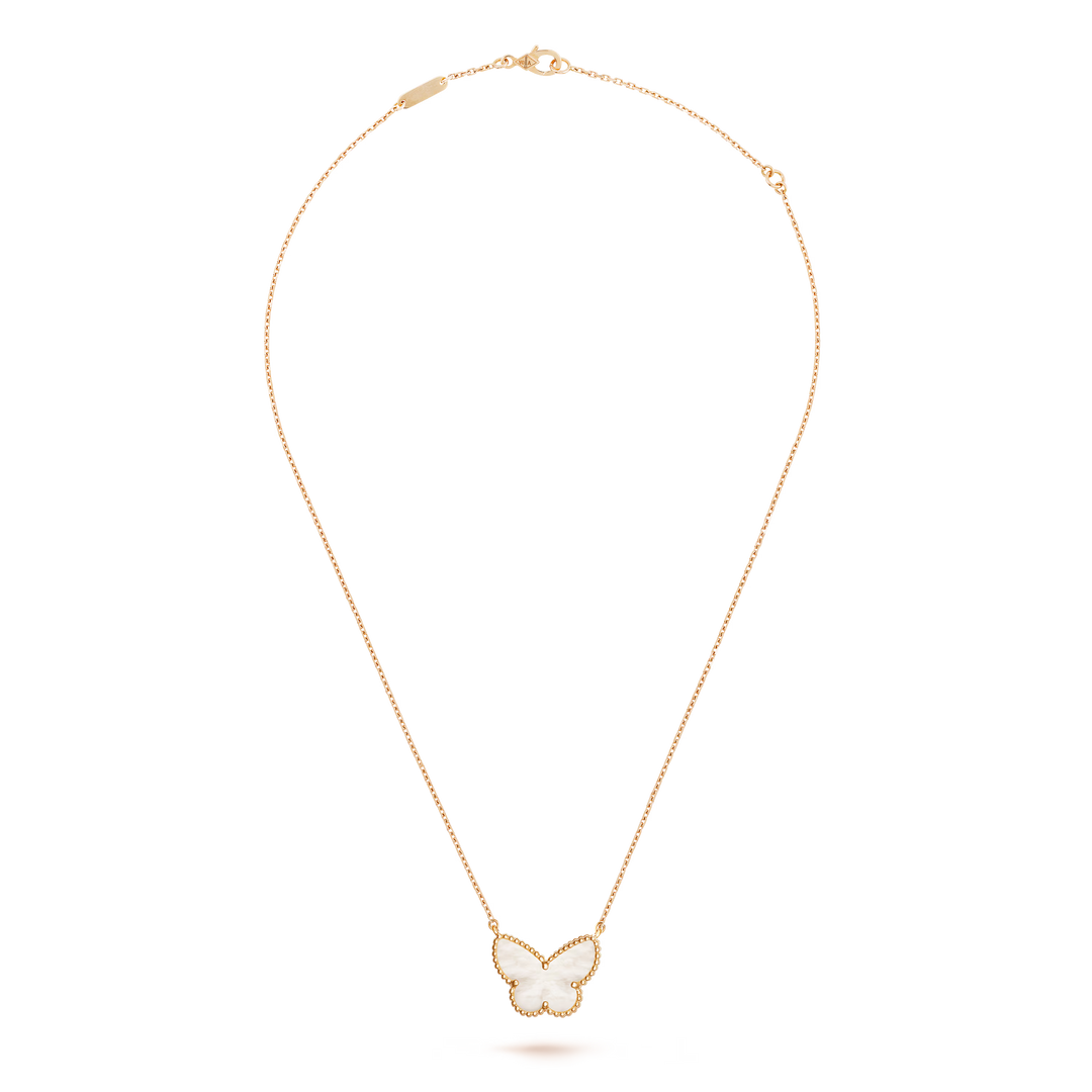 Van Cleef and Arpels Sweet Alhambra Butterfly Mother of Pearl & 18k Yellow Gold Pendant Necklace - Gemaee  UAE