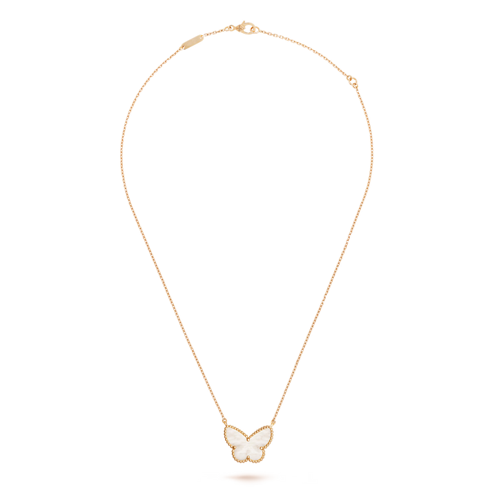 Van Cleef and Arpels Sweet Alhambra Butterfly Mother of Pearl & 18k Yellow Gold Pendant Necklace - Gemaee  UAE