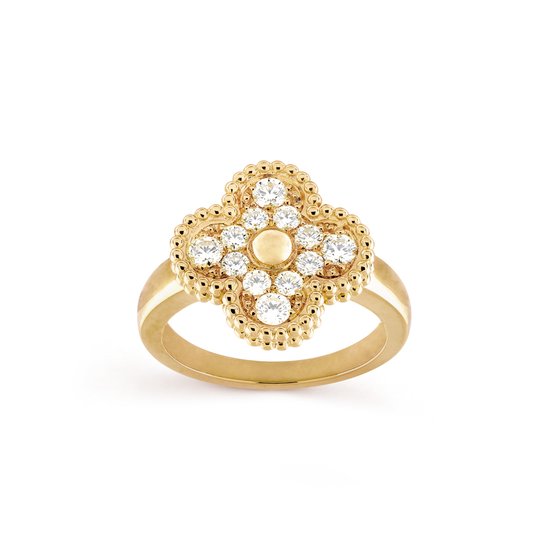 Van Cleef & Arpels Vintage Alhambra Diamond Ring 18k Yellow - Gemaee  UAE
