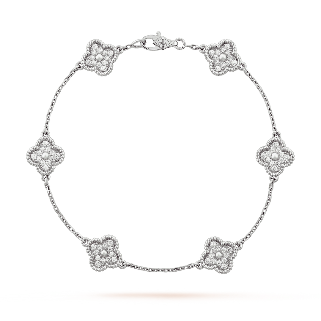 Van Cleef & Arpels Sweet Alhambra 6 Motifs Bracelet in 18K White Gold with Diamonds