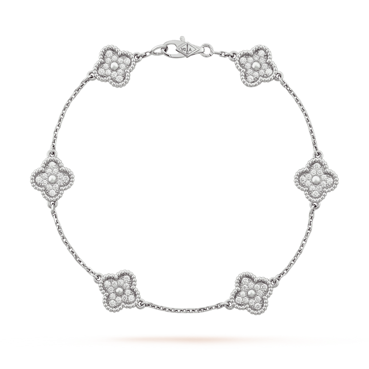 Van Cleef & Arpels Sweet Alhambra 6 Motifs Bracelet in 18K White Gold with Diamonds
