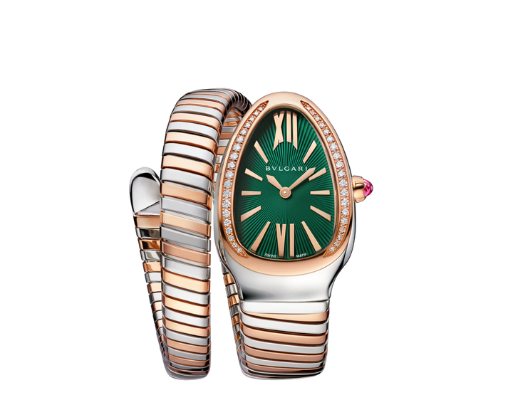 Bulgari Serpenti Tubogas 35 mm Watch in Rose Gold and Stainless Steel with Diamond Accents and Green Dial - Gemaee  UAE