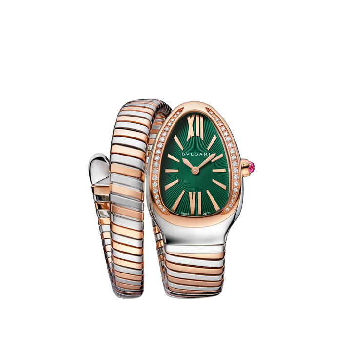 Bulgari Serpenti Tubogas 35mm Green Dial Diamond Bezel Steel & 18K Rose Gold Quartz Watch - Gemaee  UAE