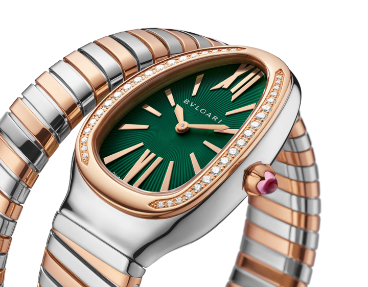 Bulgari Serpenti Tubogas 35 mm Watch in Rose Gold and Stainless Steel with Diamond Accents and Green Dial - Gemaee  UAE