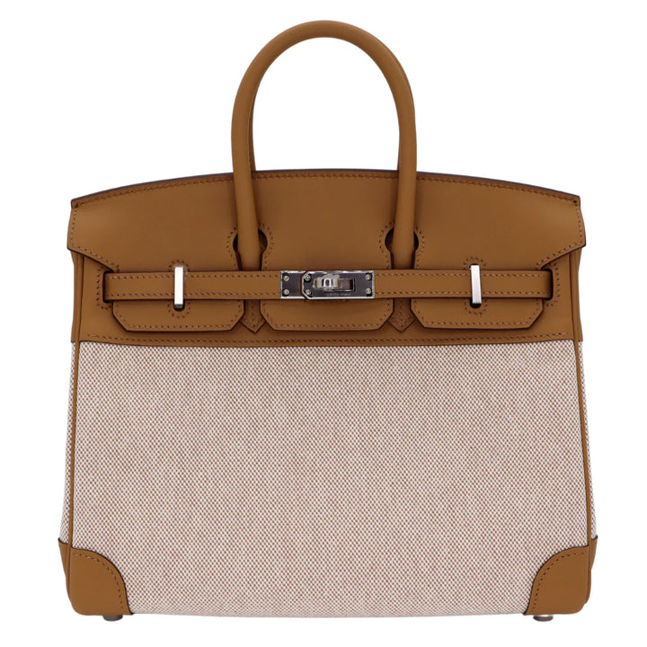 Hermès Birkin 25 in Biscuit Toile H and Swift Leather with Palladium Hardware Handbag