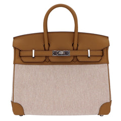 Hermès Birkin 25 in Biscuit Toile H and Swift Leather with Palladium Hardware Handbag