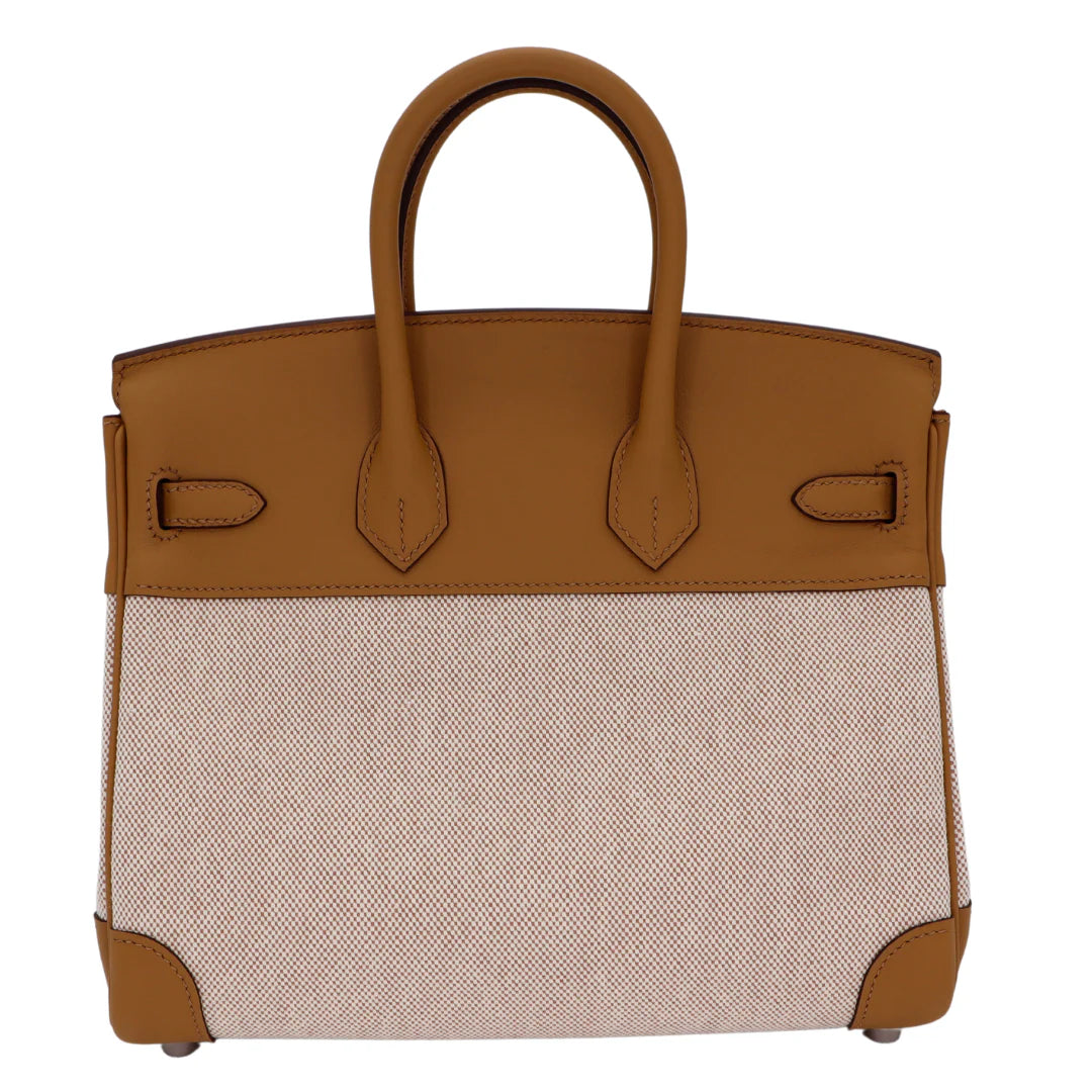 Hermès Birkin 25 in Biscuit Toile H and Swift Leather with Palladium Hardware Handbag