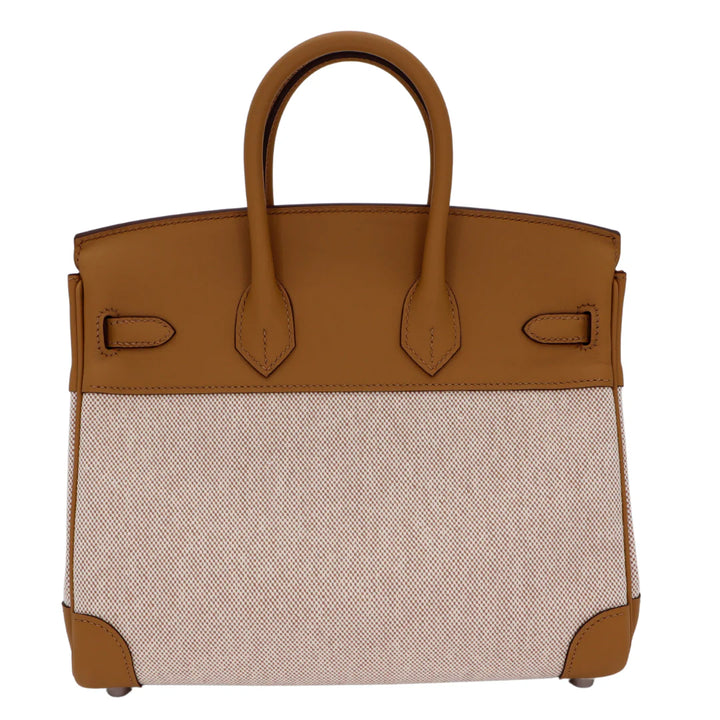Hermès Birkin 25 in Biscuit Toile H and Swift Leather with Palladium Hardware Handbag