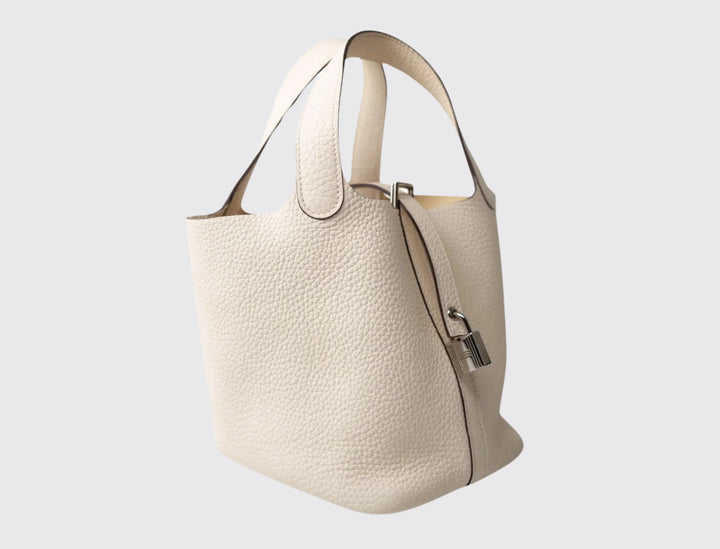 Hermès Picotin Lock 18 Clemence Leather Bag in Nata with Palladium Hardware