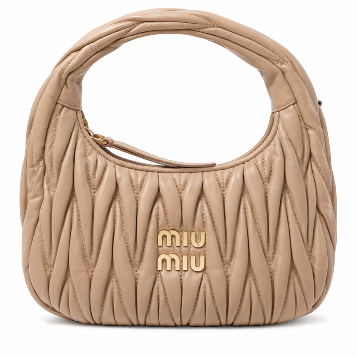 Miu Miu Wander Matelassé Nappa Leather Hobo Bag Sabbia