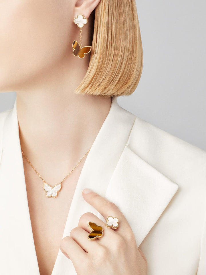 Van Cleef and Arpels Sweet Alhambra Butterfly Mother of Pearl & 18k Yellow Gold Pendant Necklace - Gemaee  UAE