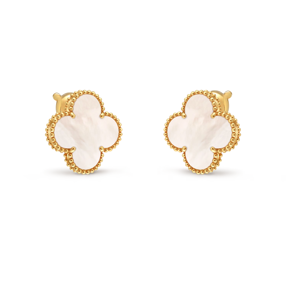 Van Cleef & Arpels Magic Alhambra Single Motif Earrings in 18K Yellow Gold with Mother-of-Pearl - Gemaee  UAE