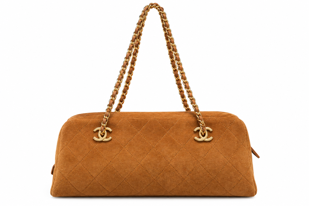 Chanel 26A Bowling Bag in Caramel Brown Suede Leather with Gold-Tone Hardware - Gemaee  UAE