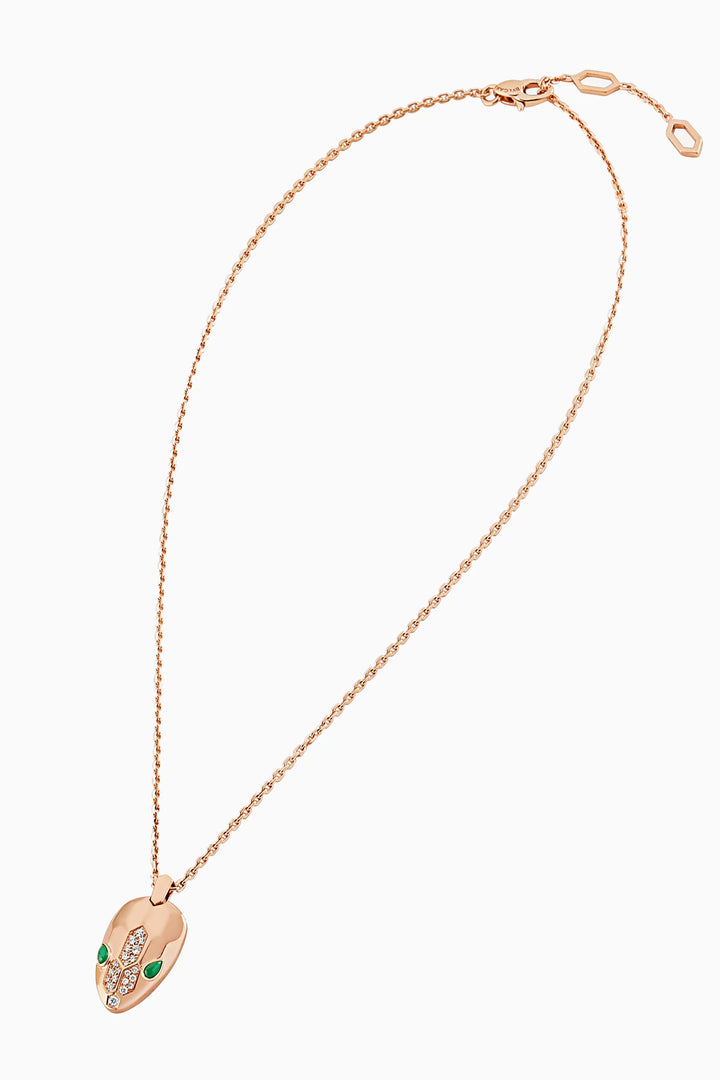 Bulgari Serpenti Malachite Pavé Diamond Necklace in 18K Rose Gold - Gemaee  UAE