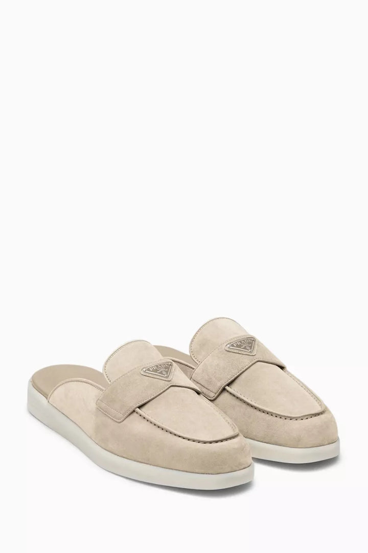 Prada Light Taupe Suede Saint Tropez Mules