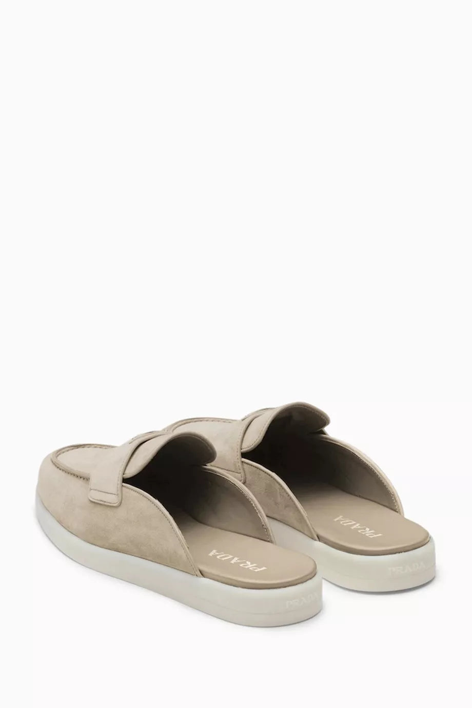 Prada Light Taupe Suede Saint Tropez Mules