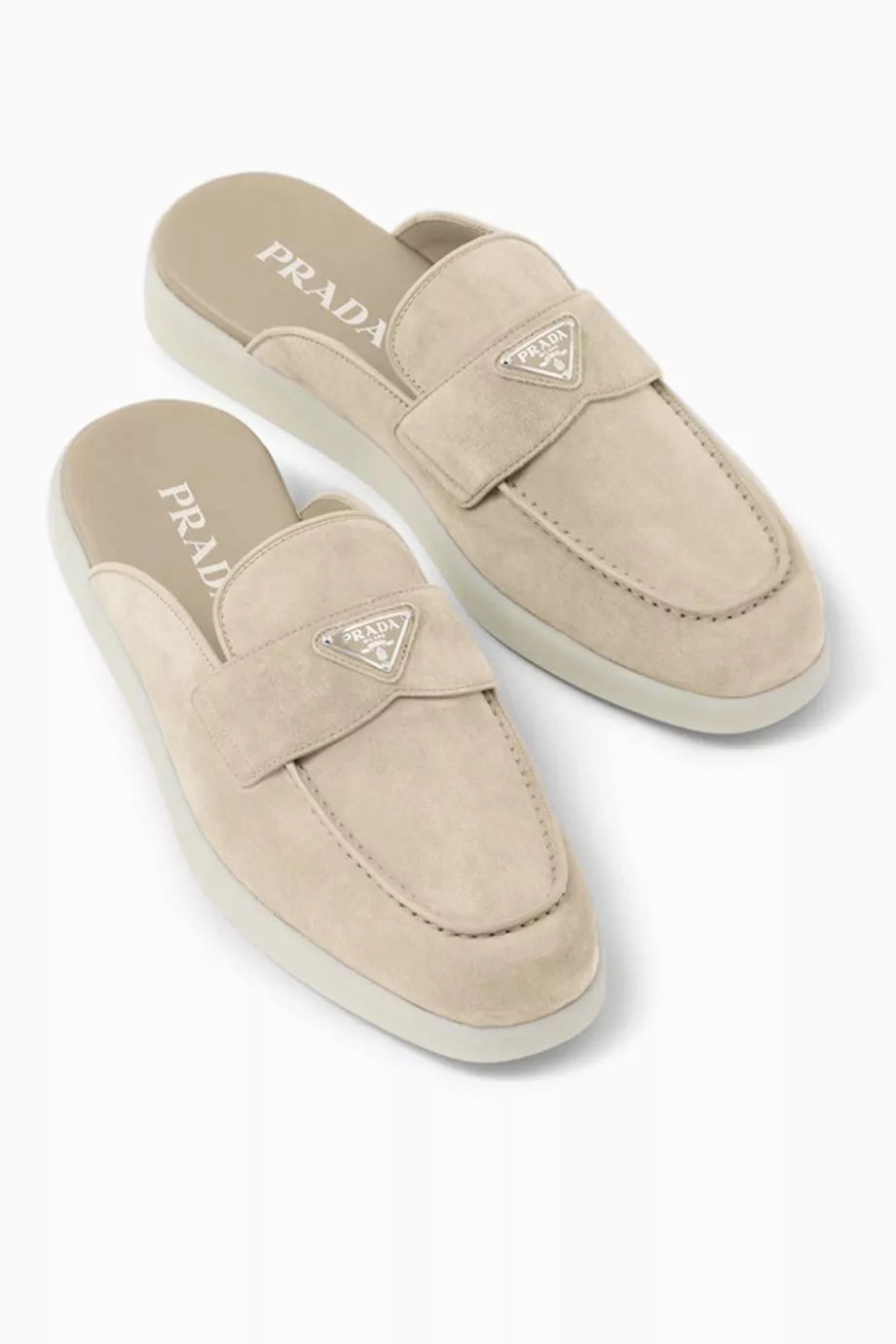 Prada Light Taupe Suede Saint Tropez Mules