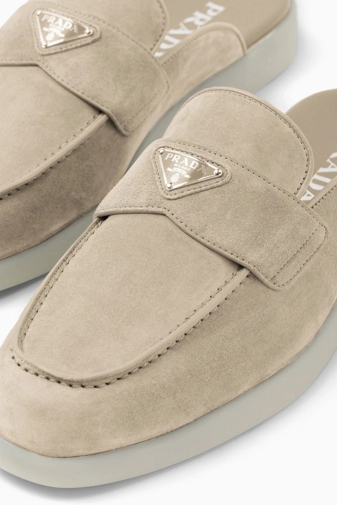 Prada Light Taupe Suede Saint Tropez Mules