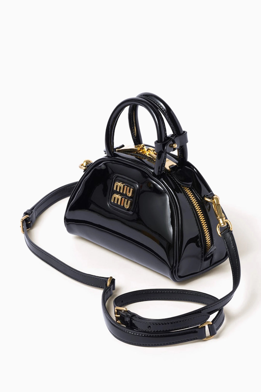 Miu Miu Top-Handle Bag in Black Patent Leather with Gold-Tone Hardware - Gemaee  UAE