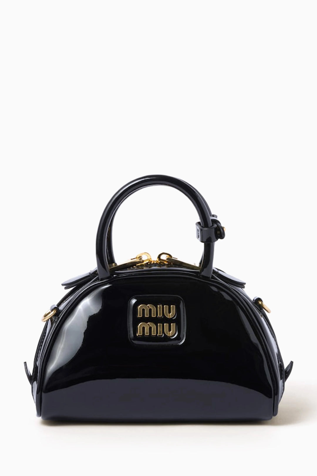 Miu Miu Top-Handle Bag in Black Patent Leather with Gold-Tone Hardware - Gemaee  UAE