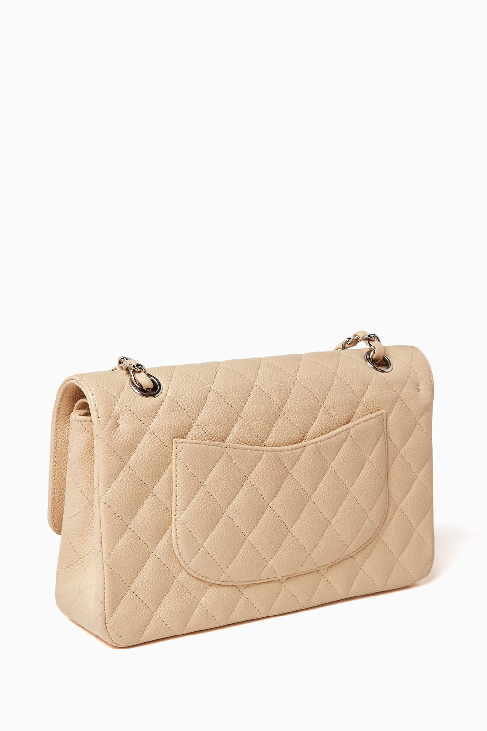 Chanel Classic Double Flap Medium Beige Caviar Leather Bag with Silver Hardware - Gemaee  UAE