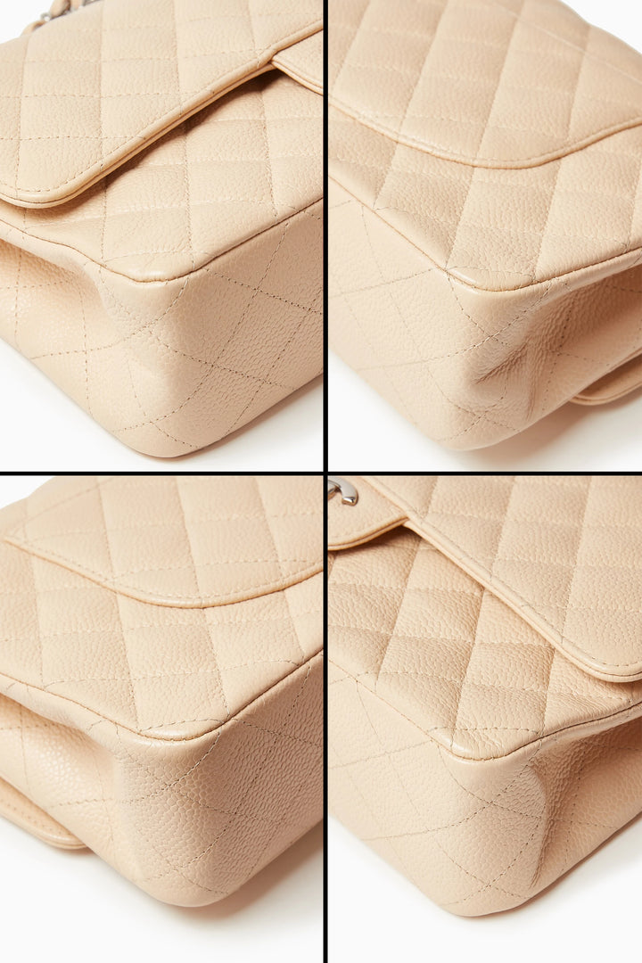 Chanel Classic Double Flap Medium Beige Caviar Leather Bag with Silver Hardware - Gemaee  UAE