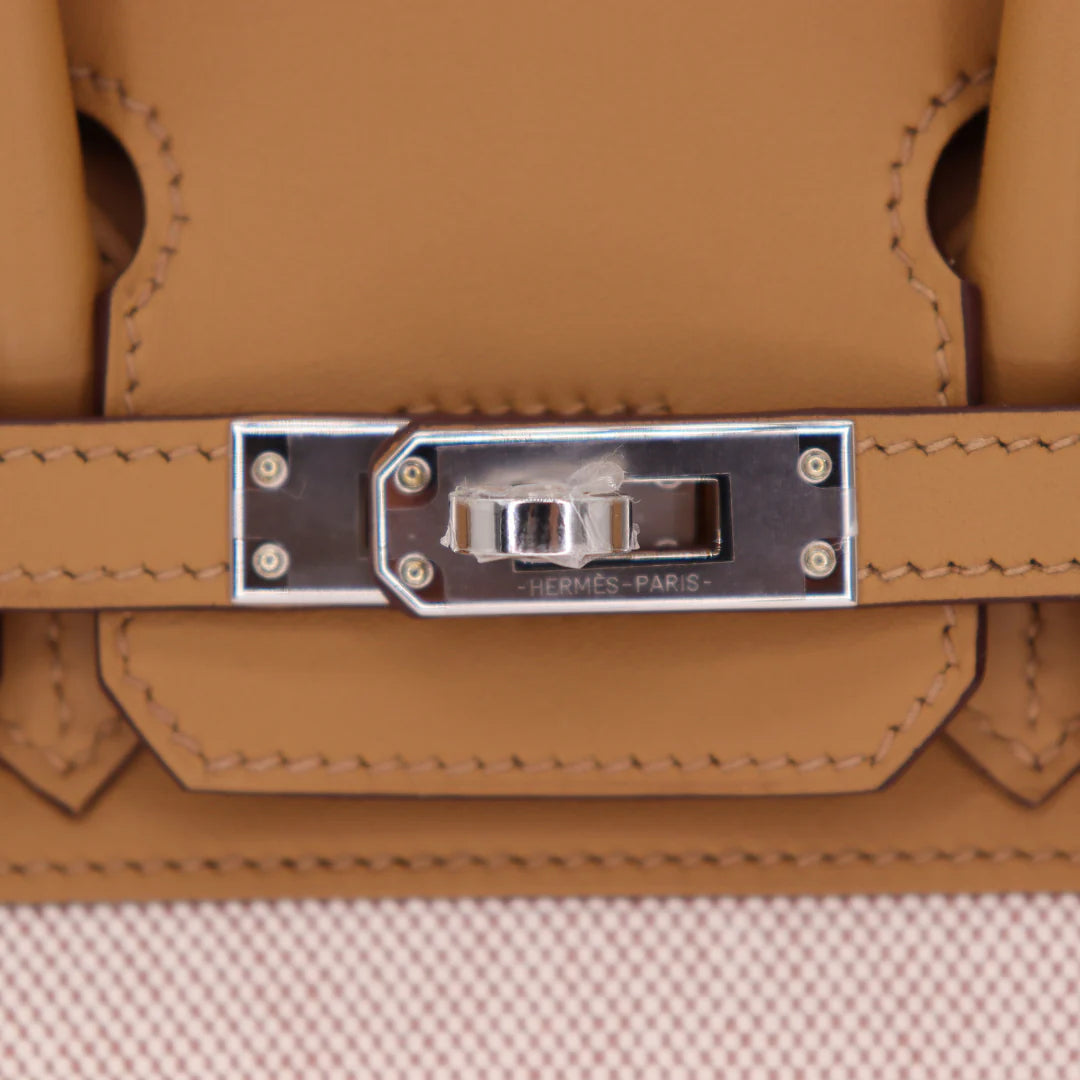 Hermès Birkin 25 in Biscuit Toile H and Swift Leather with Palladium Hardware Handbag