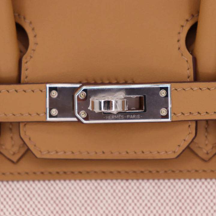 Hermès Birkin 25 in Biscuit Toile H and Swift Leather with Palladium Hardware Handbag