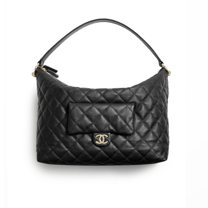 Chanel Black Quilted Lambskin Maxi Hobo Shoulder Bag