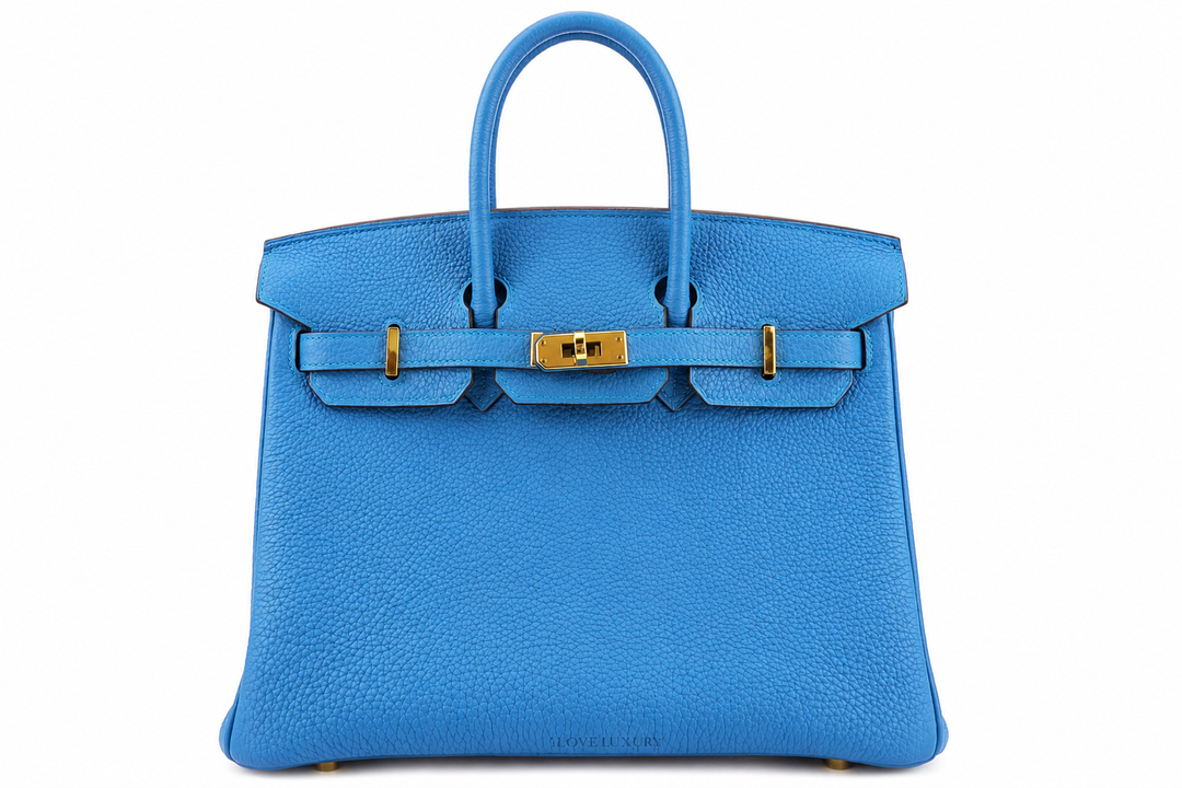Hermès Birkin 25 Retourne Bag in Blue Zanzibar Togo Leather with Gold Hardware - Gemaee  UAE