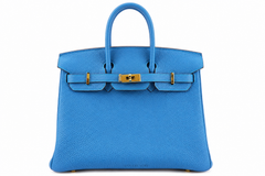 Hermès Birkin 25 Retourne Bag in Blue Zanzibar Togo Leather with Gold Hardware