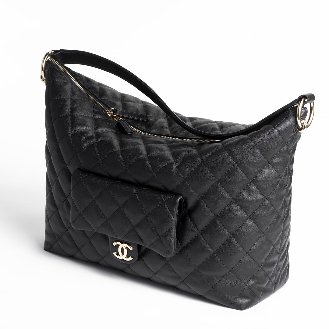 Chanel Black Quilted Lambskin Maxi Hobo Shoulder Bag