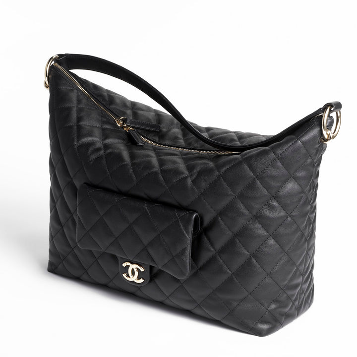 Chanel Black Quilted Lambskin Maxi Hobo Shoulder Bag