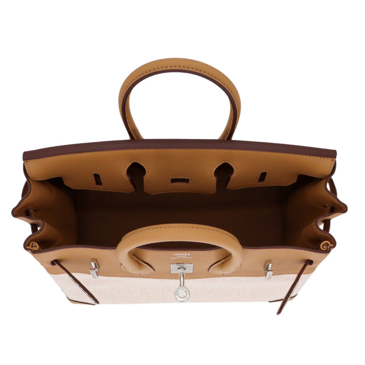 Hermès Birkin 25 in Biscuit Toile H and Swift Leather with Palladium Hardware Handbag
