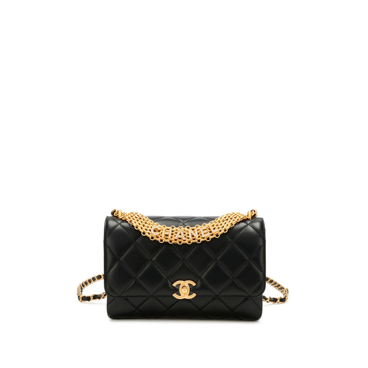 Chanel Small Classic Flap Bag in Black Quilted Lambskin with Strass and Gold-Tone Hardware