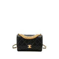 Chanel Small Classic Flap Bag in Black Quilted Lambskin with Strass and Gold-Tone Hardware