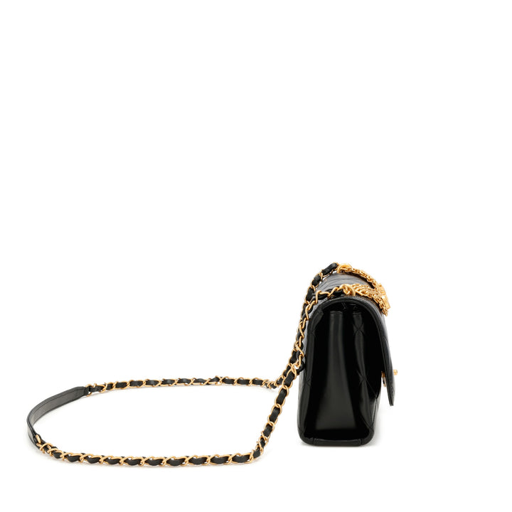 Chanel Small Classic Flap Bag in Black Quilted Lambskin with Strass and Gold-Tone Hardware