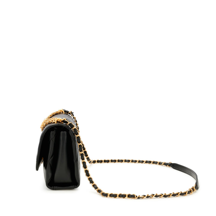 Chanel Small Classic Flap Bag in Black Quilted Lambskin with Strass and Gold-Tone Hardware