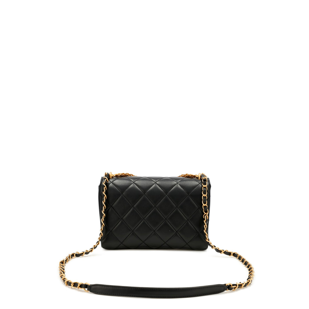 Chanel Small Classic Flap Bag in Black Quilted Lambskin with Strass and Gold-Tone Hardware