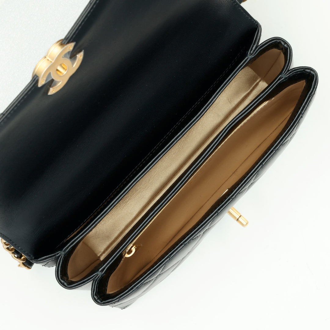 Chanel Small Classic Flap Bag in Black Quilted Lambskin with Strass and Gold-Tone Hardware