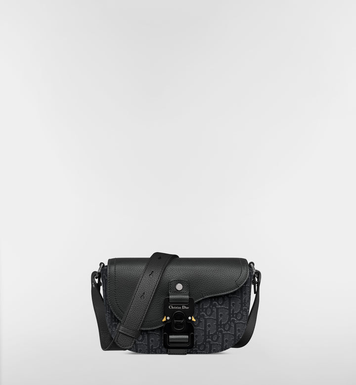 Dior Mini Saddle Messenger Bag Dior Oblique Jacquard with Black Grained Calfskin Flap