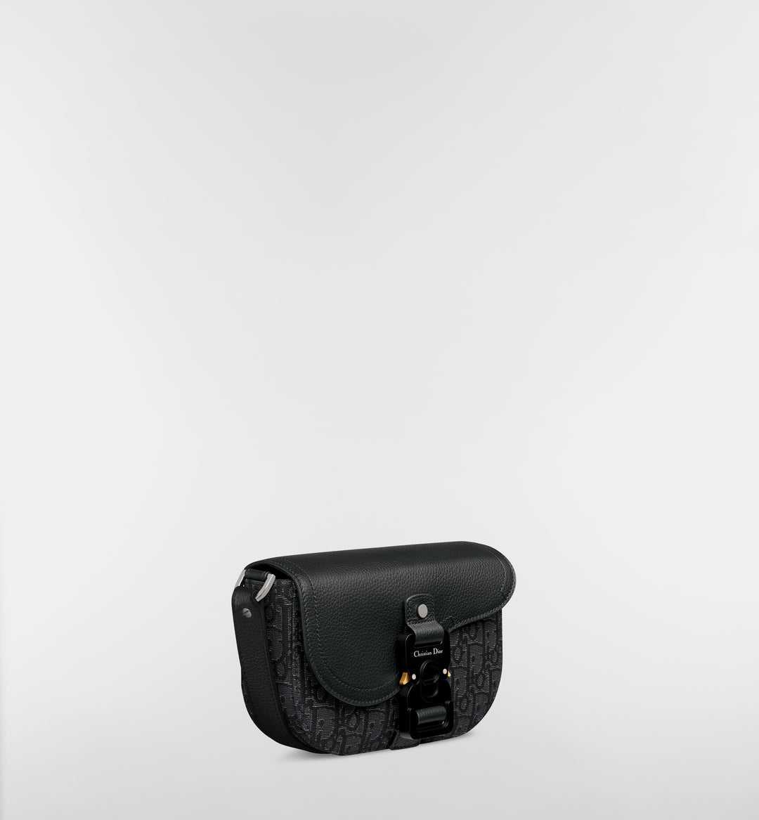 Dior Mini Saddle Messenger Bag Dior Oblique Jacquard with Black Grained Calfskin Flap