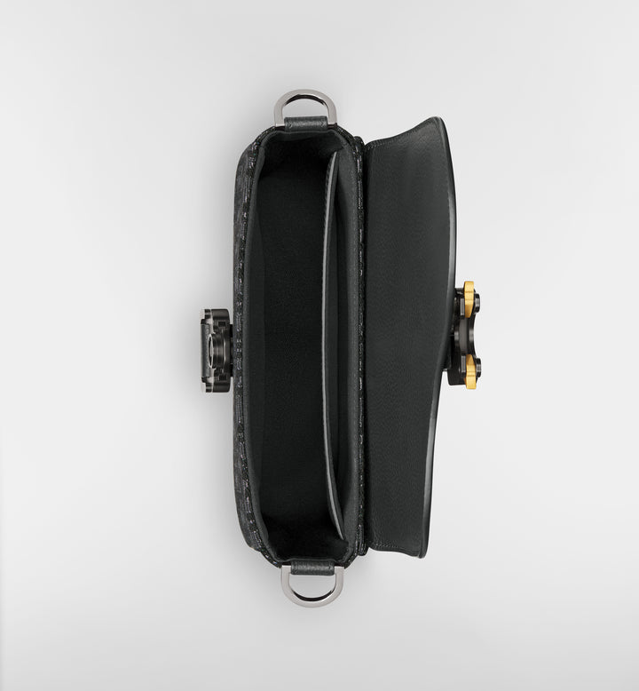 Dior Mini Saddle Messenger Bag Dior Oblique Jacquard with Black Grained Calfskin Flap