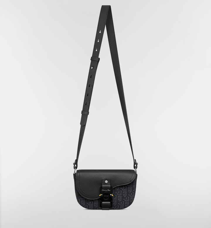Dior Mini Saddle Messenger Bag Dior Oblique Jacquard with Black Grained Calfskin Flap