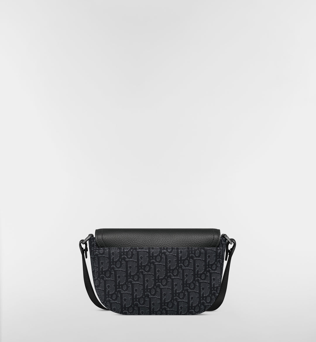 Dior Mini Saddle Messenger Bag Dior Oblique Jacquard with Black Grained Calfskin Flap