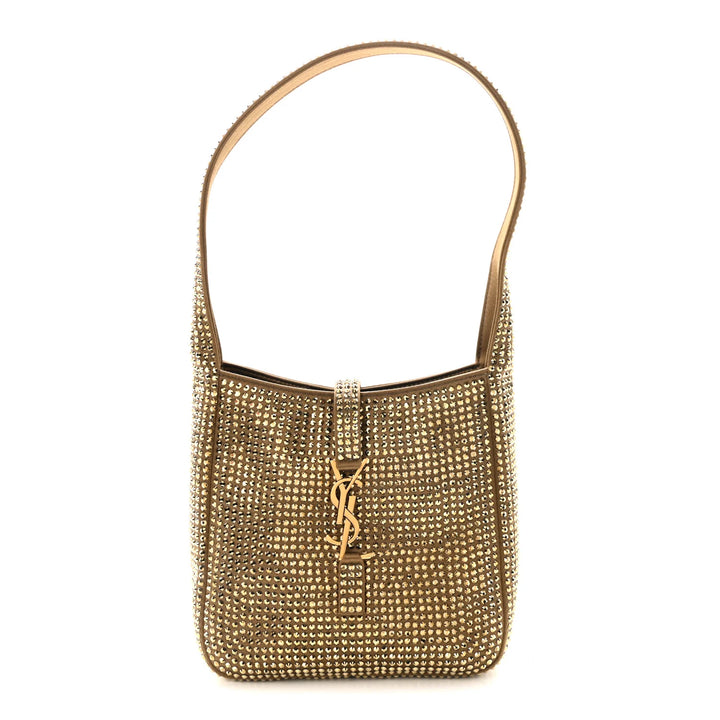 Saint Laurent Le 5 À 7 Supple Baby Hobo Bag in Astres Silk Satin with Crystal Embellishments
