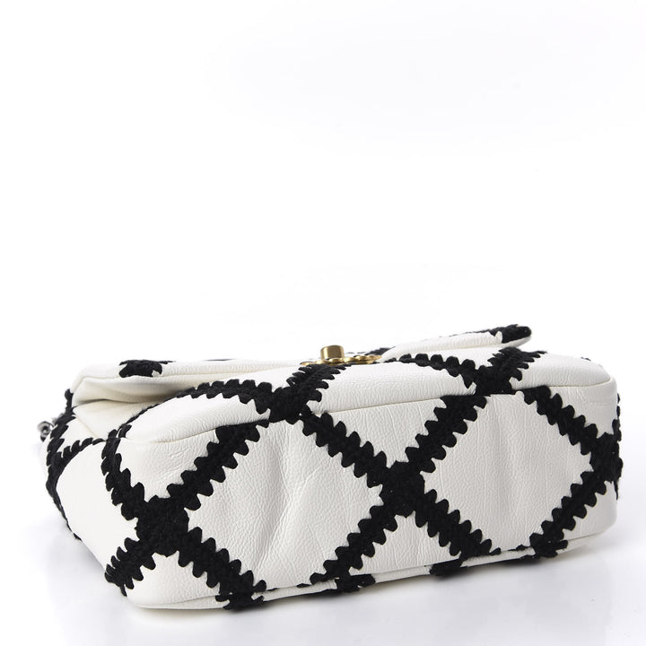 Chanel Calfskin Crochet Medium Chanel 19 Flap White Black Bag - Gemaee  UAE