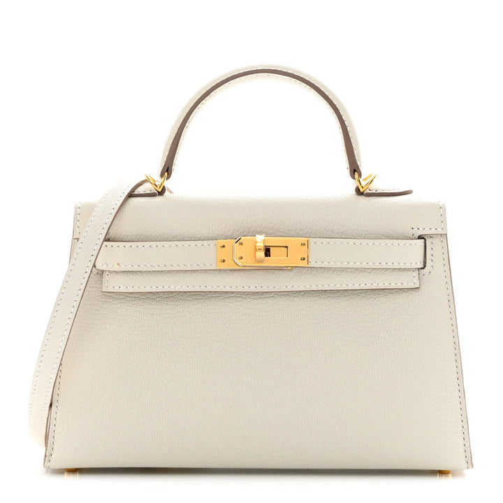Hermès Kelly II Sellier Mini Bag in Craie Chèvre Mysore Leather with Gold Hardware